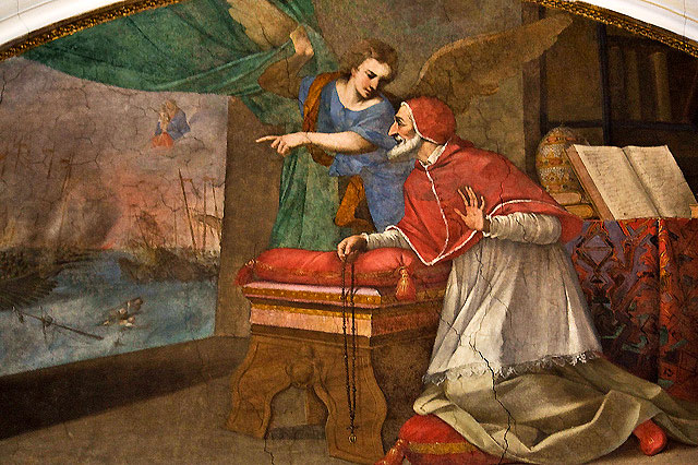Saint Pius V has a vision of Our Lady granting victory at the Battle of Lepanto