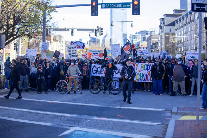 Antifa agitators block the road of the Men’s March to Abolish Abortion in Boston on November 16, 2024