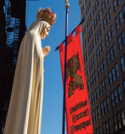 Our Lady of Fatima statue at TFP Rally of Reparation at New York City Planned Parenthood