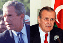 President George W Bush and Defense Secretary Donald Rumsfeld