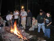 Camp participants eat smores before going to sleep on the top of Peter's Mountain.