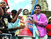 Chavez supporters put posters in front of statues and later desecrated them.