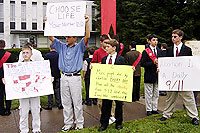 To teach the boys to stand up for their beliefs, this year's camp included a protest at an abortion clinic in Harrisburg, Penn.