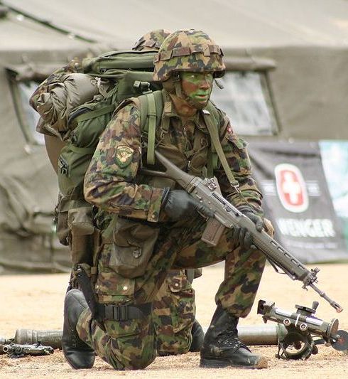 Swiss Grenadier caring his Sturmgewehr 90