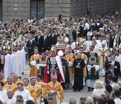 Catholic procession through the streets of Budapest