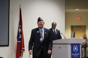 Hershel “Woody” Williams was warmly greeted by an enthusiastic audience upon his arrival at the Y-12’s National Security Complex for a Town Hall Forum.