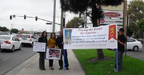 Public Square Rosary Rally at Intersection in Stanton Beach California