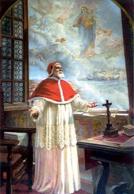 Pope Saint Pius V's prayers are answered by Our Lady and his confidence is rewarded with a vision of the victory at Lepanto