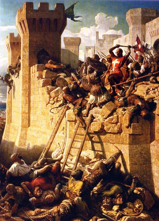 Il crociato entra nella breccia durante l'assedio di Acri