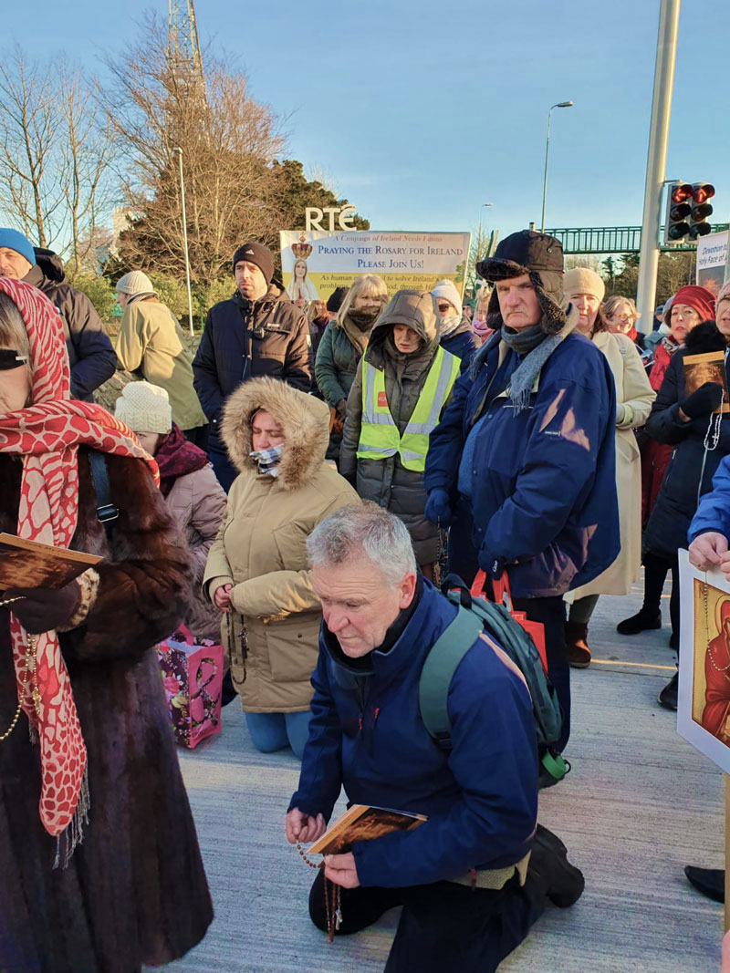 “We’re here to demand that RTÉ apologize to God, not to us, and not to themselves.”